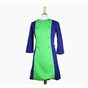 Vintage mod Twiggy colorblock wool dress navy green Seahawks 60s handmade sz M